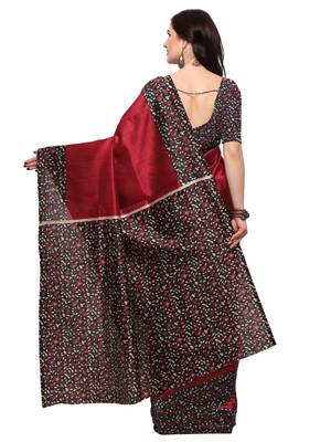 Maroon printed art silk saree with blouse 2