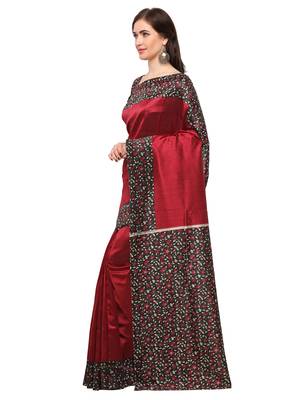 Maroon printed art silk saree with blouse 3