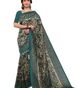 Cream printed art silk saree with blouse