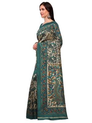 Cream printed art silk saree with blouse 3
