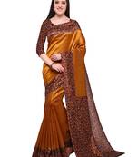 Mustard printed art silk saree with blouse