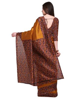 Mustard printed art silk saree with blouse 2