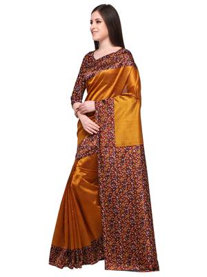 Mustard printed art silk saree with blouse 3