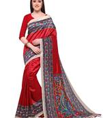 Red printed art silk saree with blouse