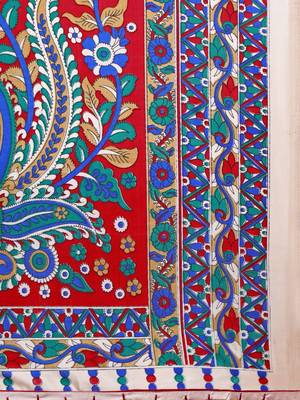 Red printed art silk saree with blouse 4