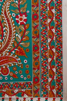 Turquoise printed art silk saree with blouse