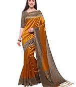 Mustard printed art silk saree with blouse