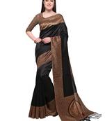 Black printed art silk saree with blouse