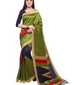 Green printed art silk saree with blouse