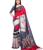 Red printed art silk saree with blouse