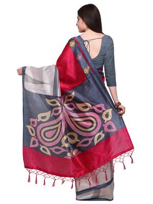 Red printed art silk saree with blouse 2