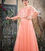 Peach Net Party Wear Anarkali Stitched Gown