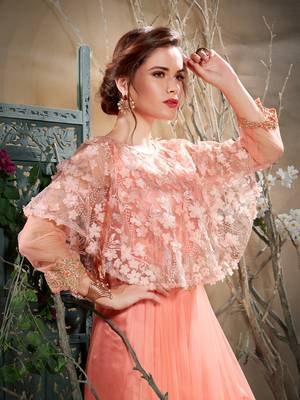Peach Net Party Wear Anarkali Stitched Gown 3