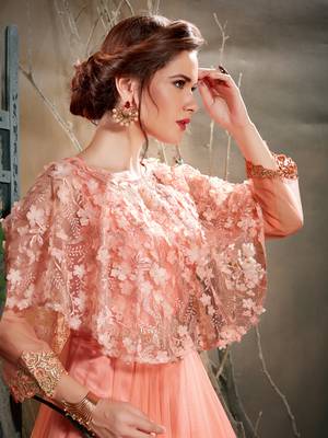 Peach Net Party Wear Anarkali Stitched Gown 4
