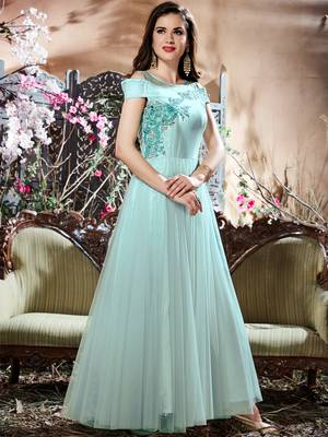Glamour Firoji Net Fancy Party Wear Anarkali Gown 1