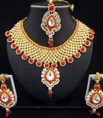 Charming Jewelry Red White Crystal Kundan 4pc Designer Jewelry Set