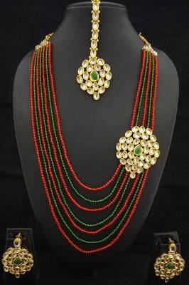 Charming Jewelry Red Green Crystal Kundan 4pc Jewelry Set 1