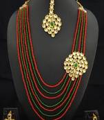 Charming Jewelry Red Green Crystal Kundan 4pc Jewelry Set