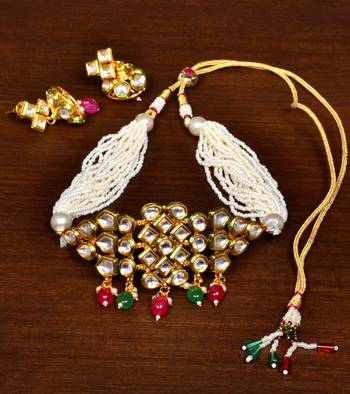 Ruby, Panna and Pearls Embellished Multilayered Seed Beaded Choker Style Necklace 1