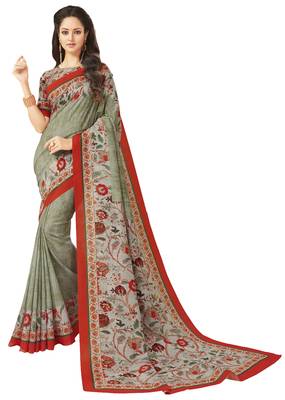 Multicolor printed tussar silk saree with blouse 1