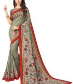 Multicolor printed tussar silk saree with blouse
