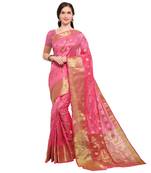Pink woven silk blend saree with blouse