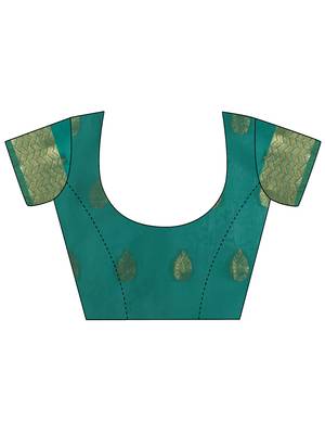 Turquoise woven silk blend saree with blouse 2