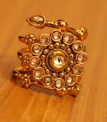Polki Gold Flower Pattern Party Wear Ring