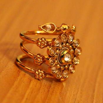 Polki Gold Flower Pattern Party Wear Ring 2