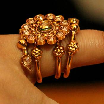 Polki Gold Flower Pattern Party Wear Ring 4