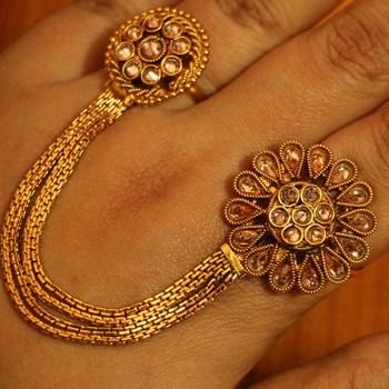 Polki Gold Look Designer Adjustable Ring 1