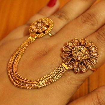 Polki Gold Look Designer Adjustable Ring 2