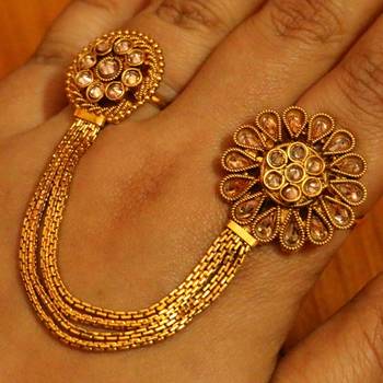 Polki Gold Look Designer Adjustable Ring 3