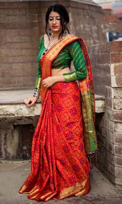 Red woven patola saree with blouse 1