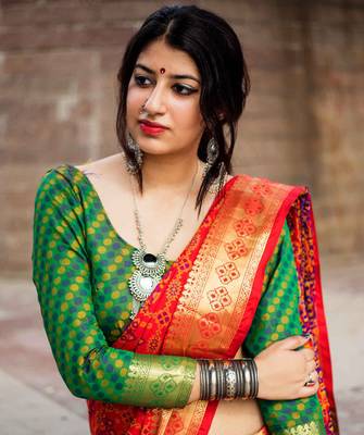 Red woven patola saree with blouse 3