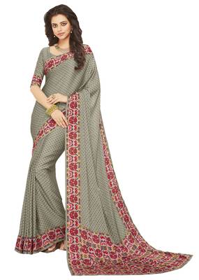 Multicolor printed crepe saree with blouse 1