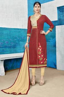 Maroon embroidered cotton silk salwar