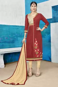 Maroon embroidered cotton silk salwar