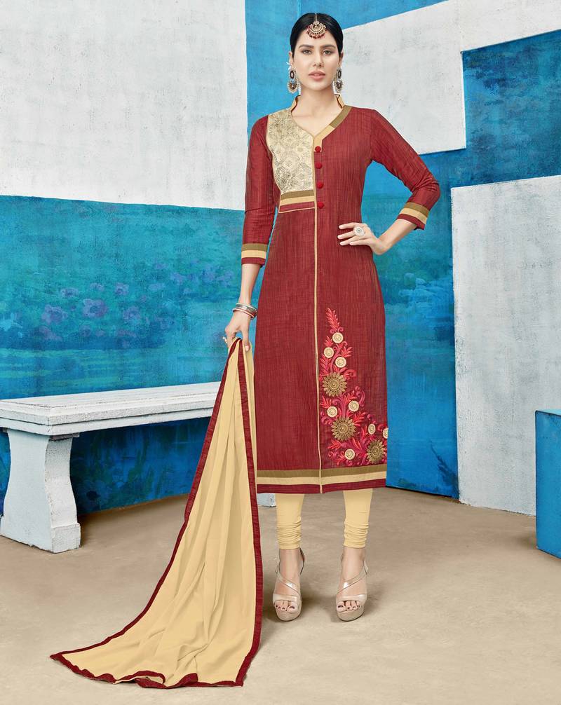 Maroon embroidered cotton silk salwar