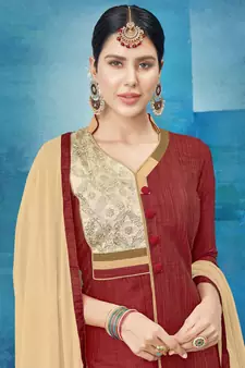 Maroon embroidered cotton silk salwar