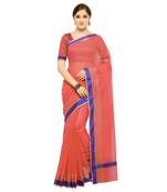 Peach plain pure cotton saree with blouse