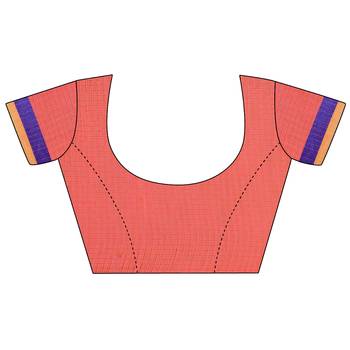 Peach plain pure cotton saree with blouse 4