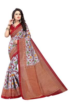 Multicolor printed bhagalpuri cotton silk saree with blouse pack of-2 saree 2