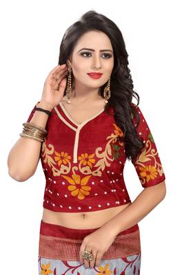 Multicolor printed bhagalpuri cotton silk saree with blouse pack of-2 saree 3