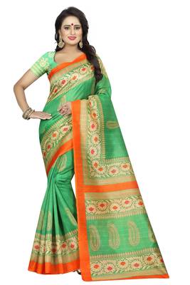 Multicolor printed bhagalpuri cotton silk saree with blouse pack of-2 saree 4