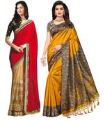 Multicolor embroidery georgette and printed silk saree combo pack of-2 saree