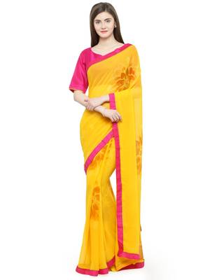 Yellow Georgette Embellished Saree With Blouse 1