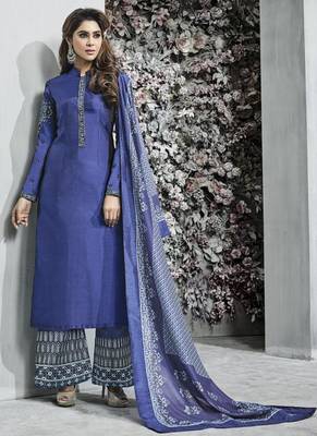 Blue Resham Embroidery Jacquard Semi Stitched Salwar With Dupatta 1