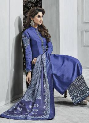 Blue Resham Embroidery Jacquard Semi Stitched Salwar With Dupatta 2