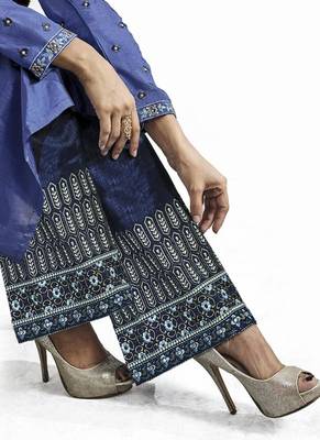 Blue Resham Embroidery Jacquard Semi Stitched Salwar With Dupatta 3